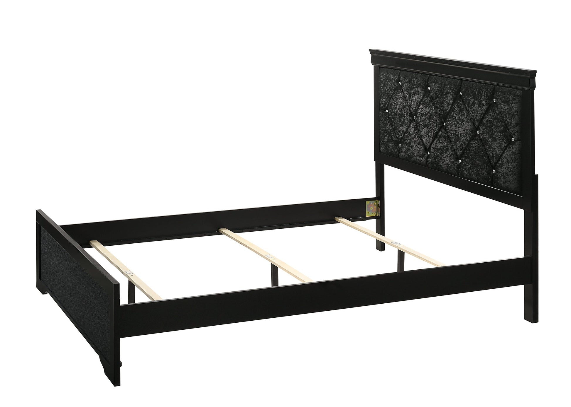 Amalia Black Natural Wood Velvet Upholstered Tufted Panel Bedroom Set