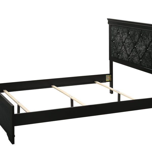 Amalia Black Natural Wood Velvet Upholstered Tufted Panel Bedroom Set