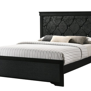 Amalia Black Natural Wood Velvet Upholstered Tufted Panel Bedroom Set