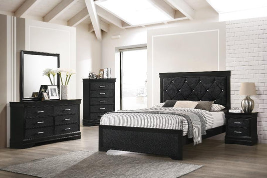 The Amalia Black Velvet Tufted Bedroom Set adds elegance with its natural wood frame and plush upholstery. Upgrade your space with Moda Home.