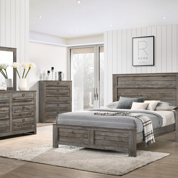 Bateson Brown Finish Sleek And Modern Natural Hardwood Grain Panel Bedroom Set