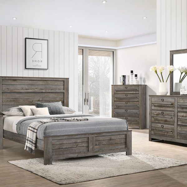 Bateson Brown Finish Sleek And Modern Natural Hardwood Grain Panel Bedroom Set