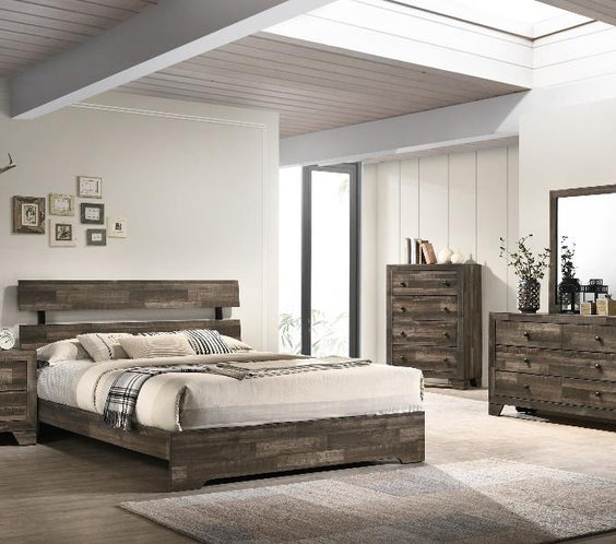 Atticus Brown Finish Modern And Rustic Wood Platform Bedroom Set