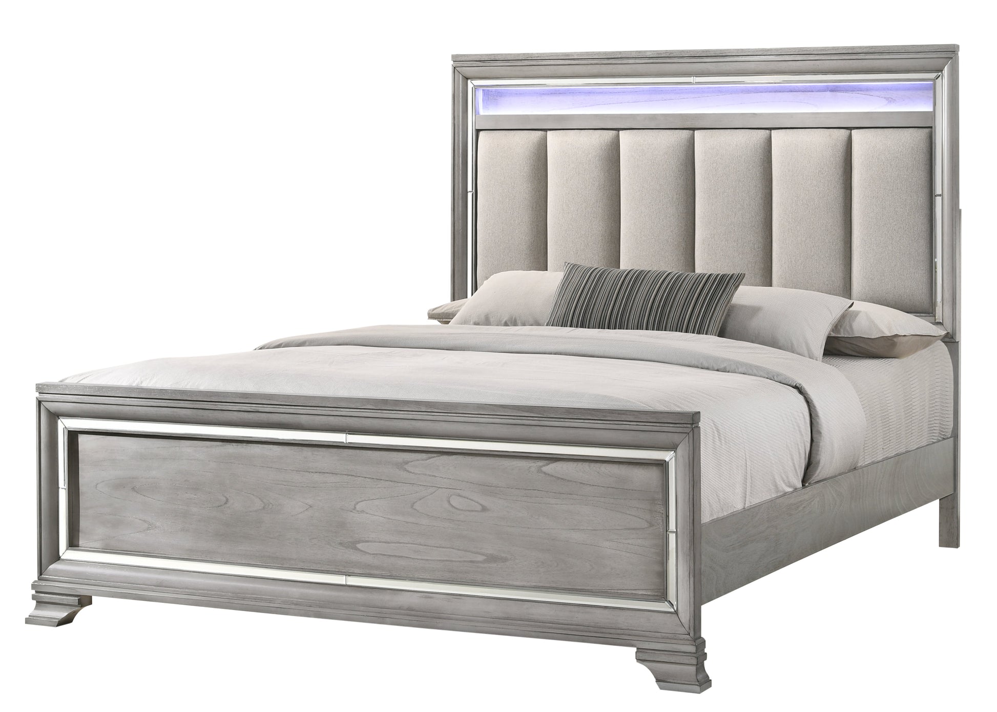 Vail Gray Finish Contemporary LED Upholstered Wood Panel Bedroom Set