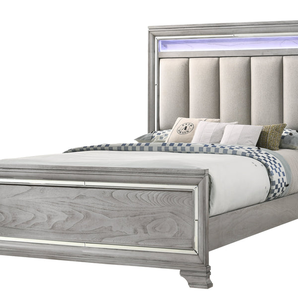 Vail Gray Finish Contemporary LED Upholstered Wood Panel Bedroom Set