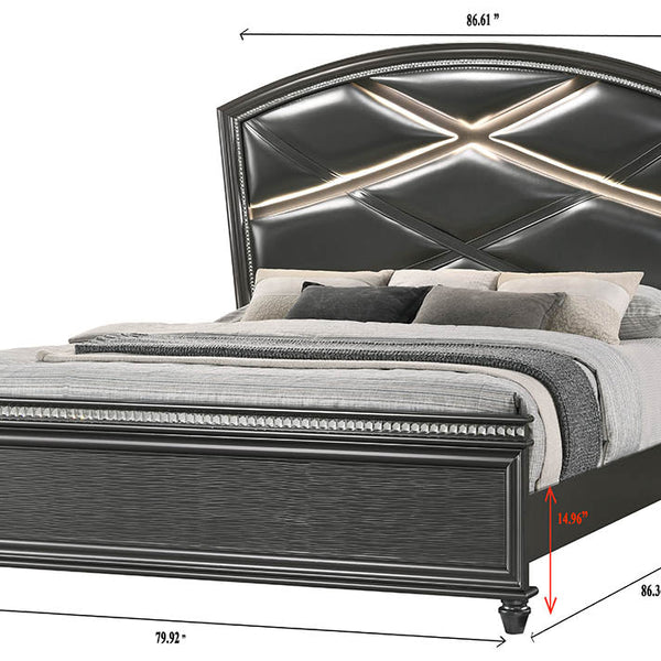 Adira Gray LED Faux Leather Upholstered Modern Wood Panel Bedroom Set