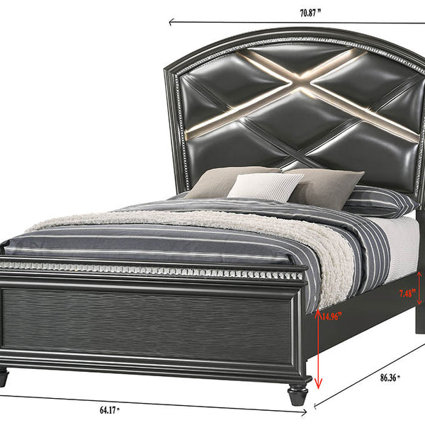 Adira Gray LED Faux Leather Upholstered Modern Wood Panel Bedroom Set
