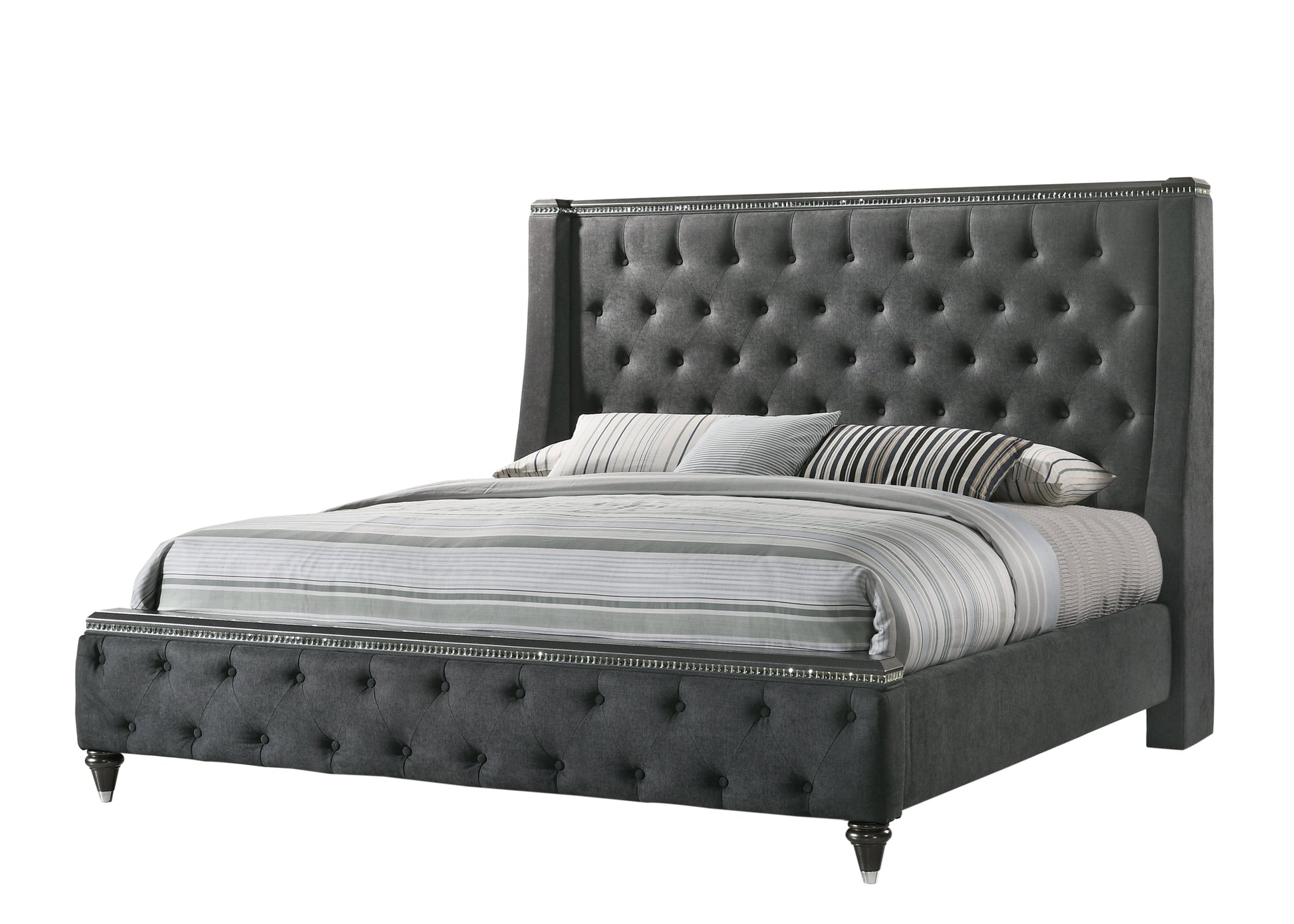 Giovani Gray Modern Contemporary Fabric Upholstered Tufted Panel Bedroom Set