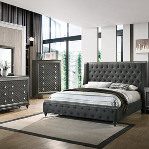 Giovani Gray Modern Contemporary Fabric Upholstered Tufted Panel Bedroom Set