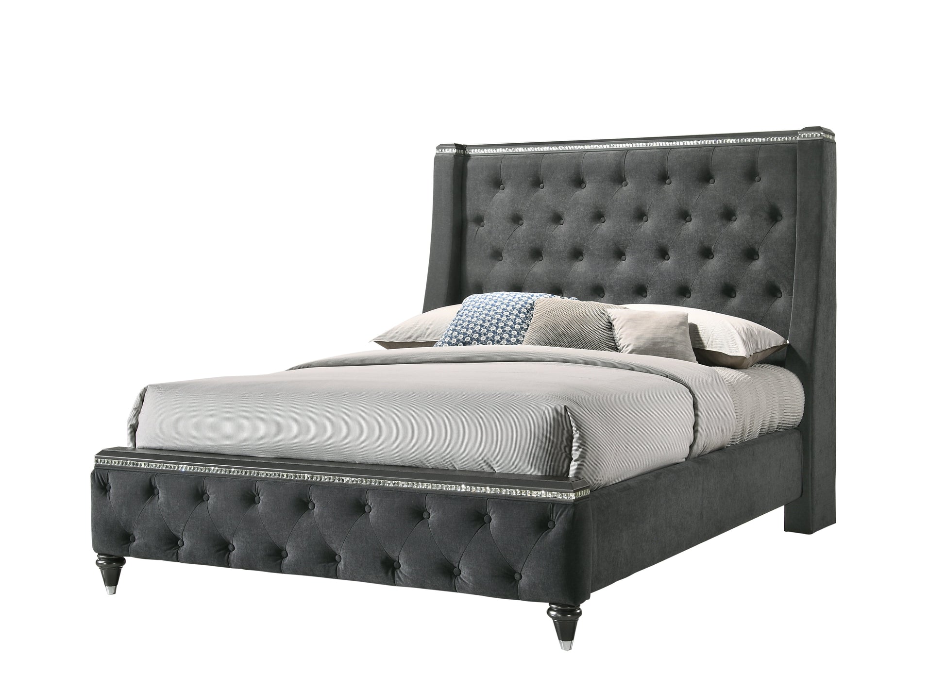 Giovani Gray Modern Contemporary Fabric Upholstered Tufted Panel Bedroom Set