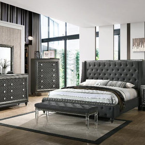 Giovani Gray Modern Contemporary Fabric Upholstered Tufted Panel Bedroom Set