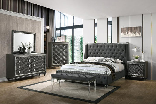 Giovani Gray Modern Contemporary Fabric Upholstered Tufted Panel Bedroom Set