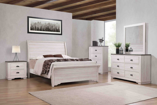 Coralee Chalk-Gray Traditional Rustic Modern Contemporary Hardwood Sleigh Bedroom Set