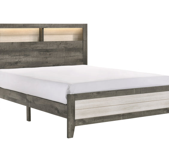 Rhett Brown/Cream LED Contemporary Modern Bookcase Platform Bedroom Set