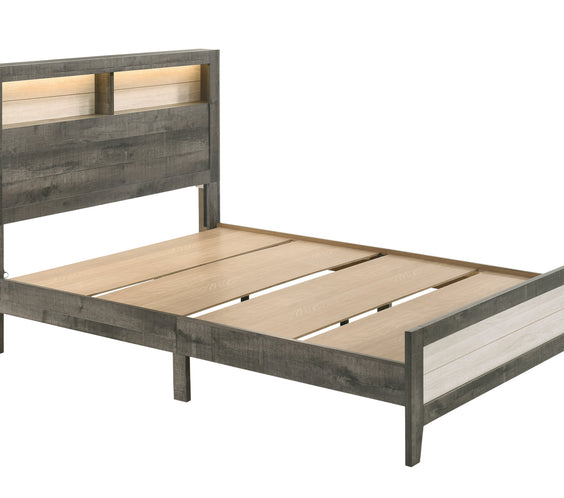 Rhett Brown/Cream LED Contemporary Modern Bookcase Platform Bedroom Set