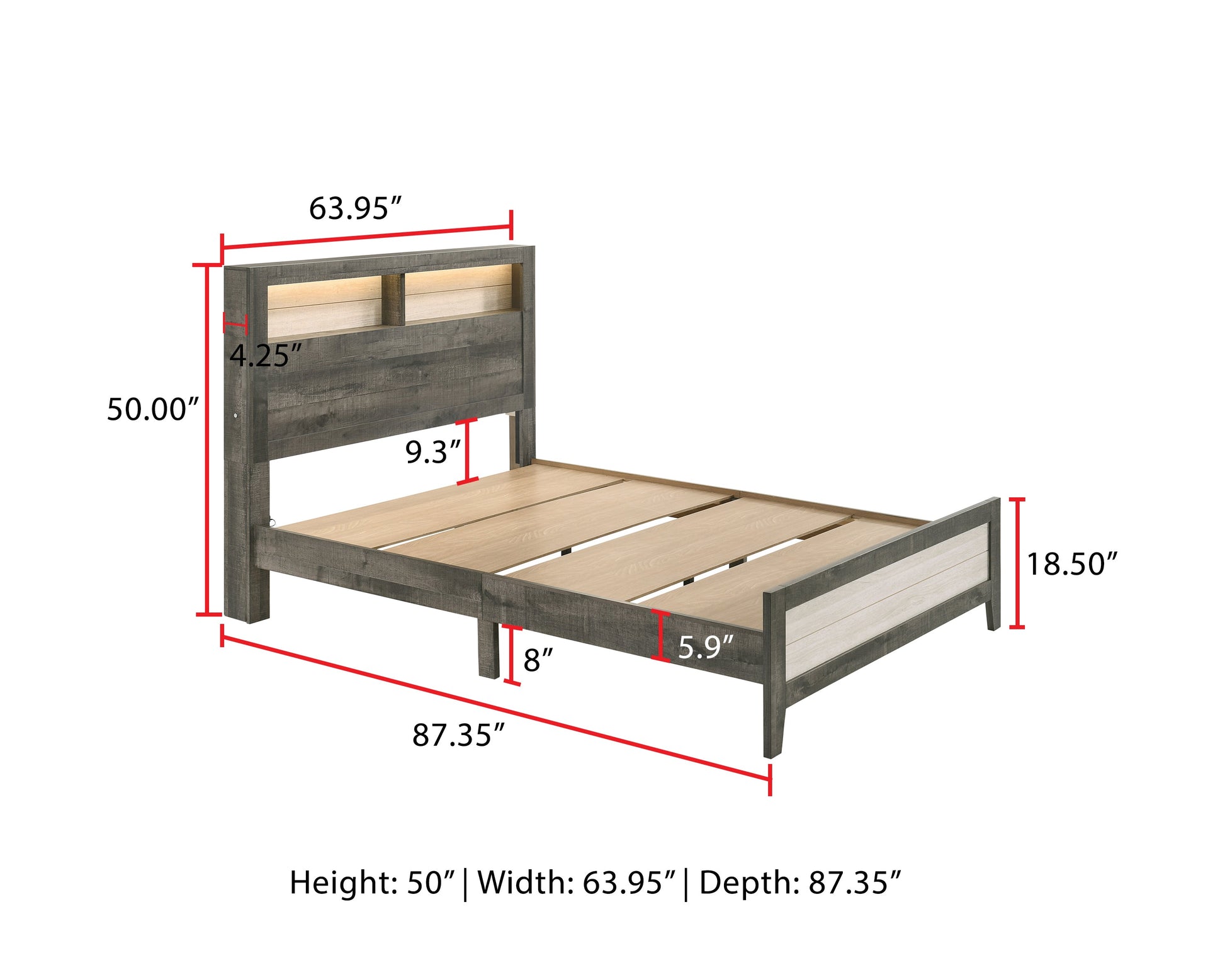 Rhett Brown/Cream LED Contemporary Modern Bookcase Platform Bedroom Set