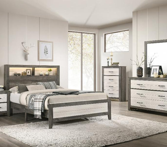 Rhett Brown/Cream LED Contemporary Modern Bookcase Platform Bedroom Set
