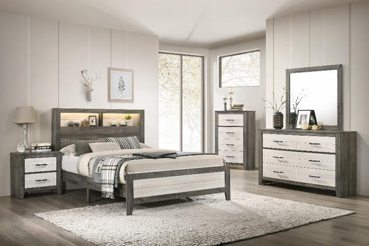 Rhett Brown/Cream LED Contemporary Modern Bookcase Platform Bedroom Set