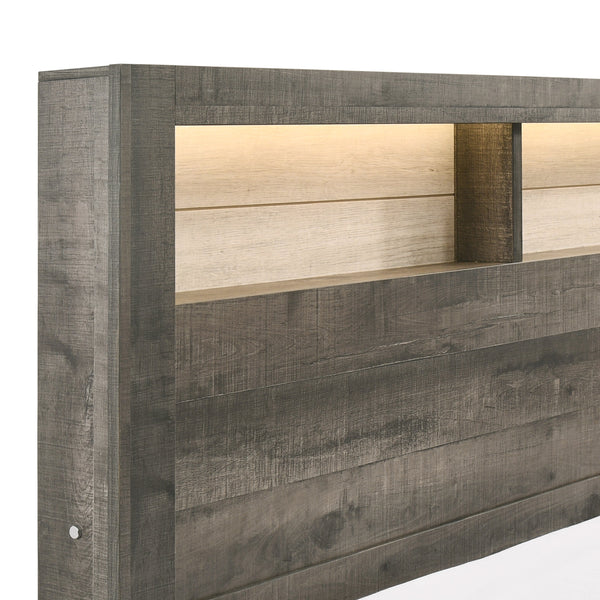 Rhett Brown/Cream LED Contemporary Modern Bookcase Platform Bedroom Set