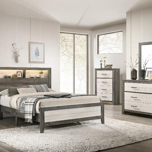 Rhett Brown/Cream LED Contemporary Modern Bookcase Platform Bedroom Set