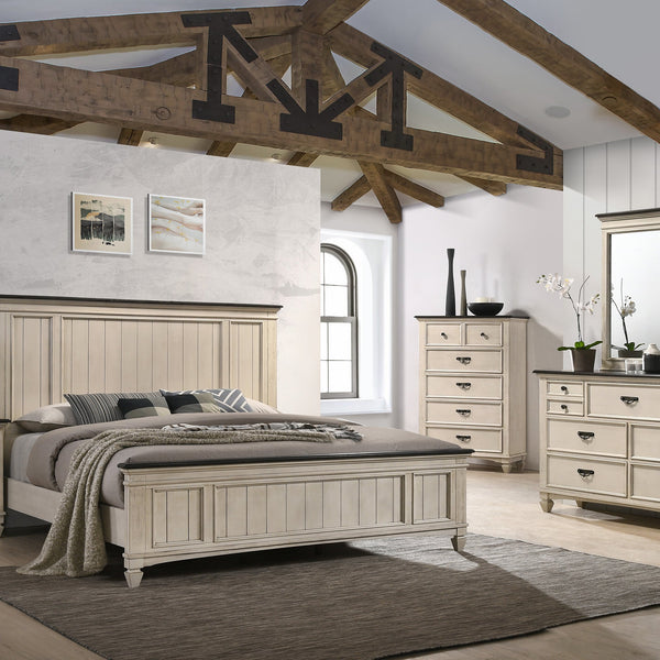Sawyer Cream/Brown Modern Contemporary Wood Panel Bedroom Set
