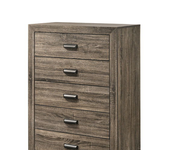 Millie Brown Finish Transitional Modern Wood Grain Panel Bedroom Set