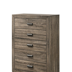 Millie Brown Finish Transitional Modern Wood Grain Panel Bedroom Set