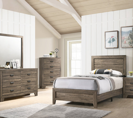 Millie Brown Finish Transitional Modern Wood Grain Panel Bedroom Set