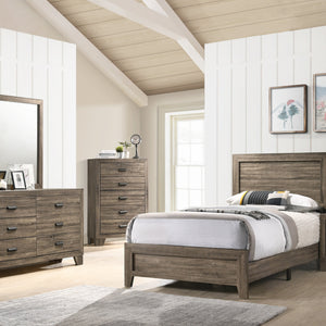 Millie Brown Finish Transitional Modern Wood Grain Panel Bedroom Set