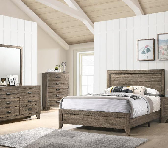 Elevate your space with the Millie Brown Bedroom Set, featuring a modern wood grain finish and transitional design. Crafted for durability and timeless style.