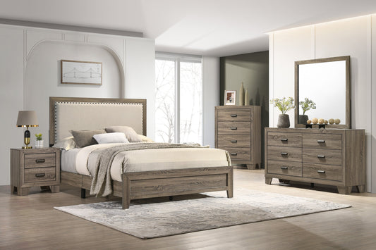 Millie Grey Contemporary Solid Wood And Veneers Fabric Panel Upholstered Bedroom Set
