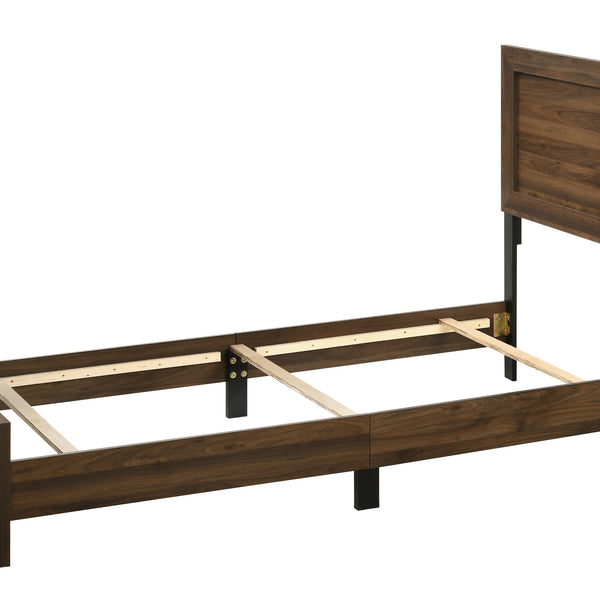 Millie Cherry Brown Finish Transitional Modern Wood Grain Panel Bedroom Set