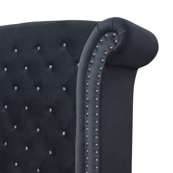 Lucinda Velvet Dark Gray Sleek And Modern Upholstered Tufted Panel Bedroom Set