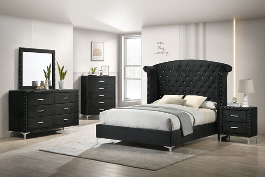 Lucinda Black Velvet Wingback Sleek And Modern Upholstered Tufted Panel Bedroom Set