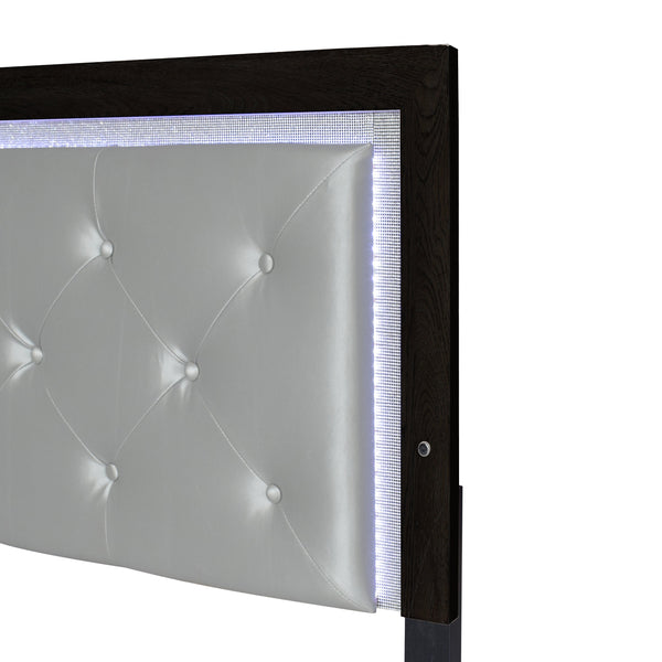 Jaylen Black Finish Modern Faux Leather Upholstered Tufted LED Panel Bedroom Set
