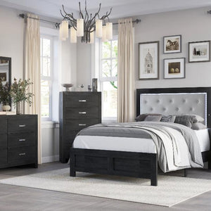 Jaylen Black Finish Modern Faux Leather Upholstered Tufted LED Panel Bedroom Set