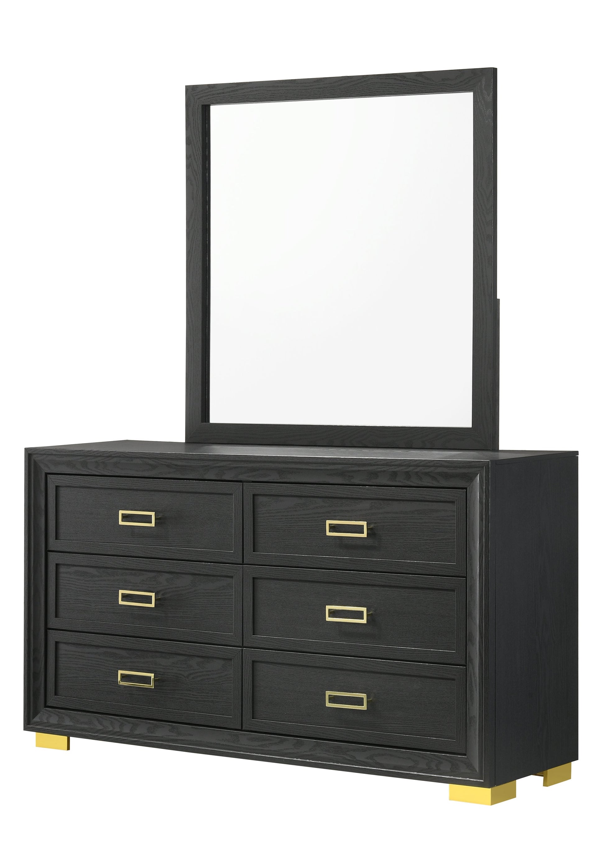 Pepe Black and Gold Panel Upholstered Bedroom Set - Queen / 3-Piece (Bed | Dresser