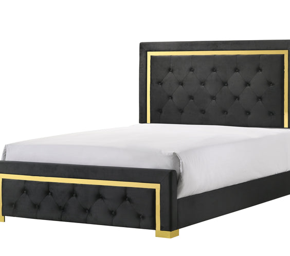 Pepe Black Sleek And Modern Contemporary Fabric Upholstered Tufted Panel Bedroom Set