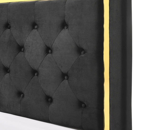 Pepe Black Sleek And Modern Contemporary Fabric Upholstered Tufted Panel Bedroom Set
