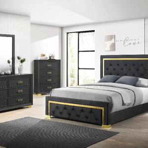 Pepe Black Sleek And Modern Contemporary Fabric Upholstered Tufted Panel Bedroom Set