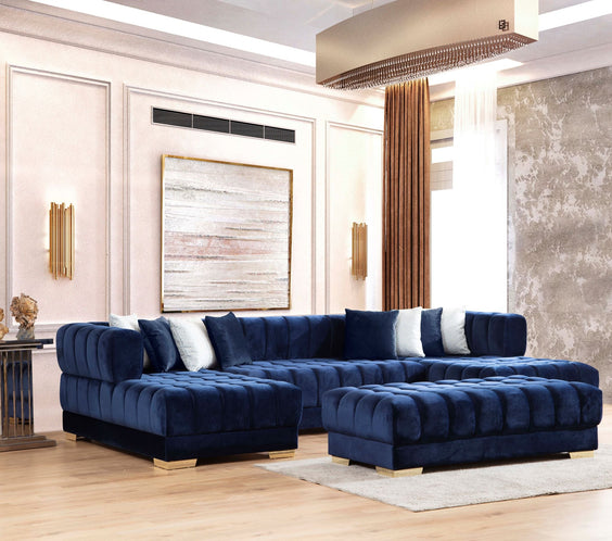Ariana Navy Velvet Rectangle Ottoman