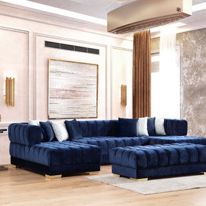 Ariana Navy Velvet Rectangle Ottoman