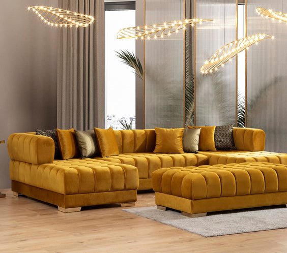Ariana Mustard Velvet Rectangle Ottoman