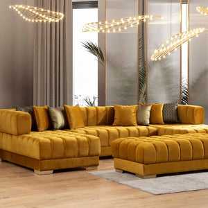 Ariana Mustard Velvet Rectangle Ottoman