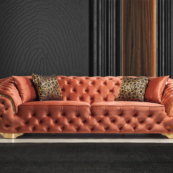 Lupino Orange Velvet Sofa & Loveseat