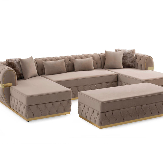 Jester Cream Velvet Rectangle Ottoman