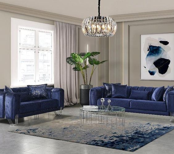 Santana Navy Velvet Sofa & Loveseat