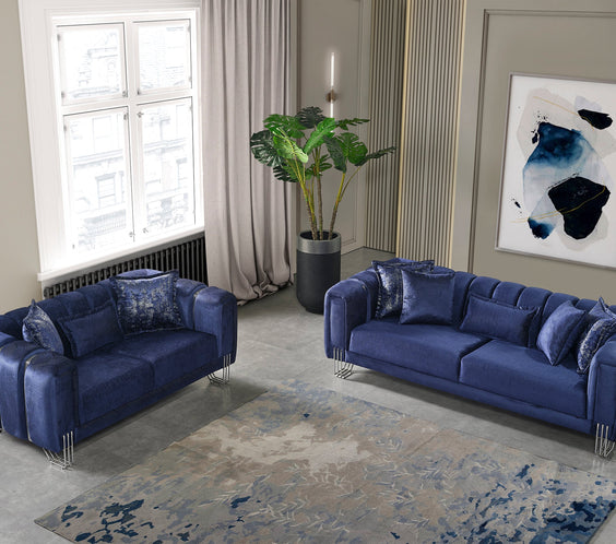 Santana Navy Velvet Sofa & Loveseat