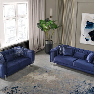 Santana Navy Velvet Sofa & Loveseat