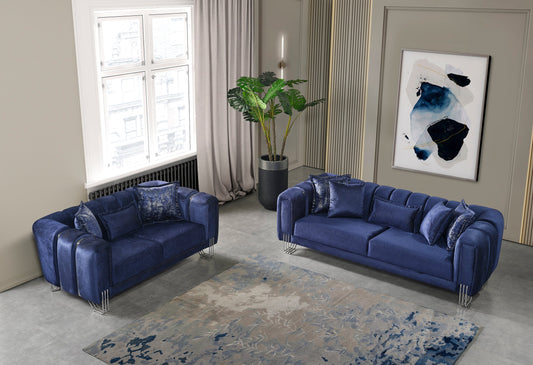 Santana Navy Velvet Sofa & Loveseat